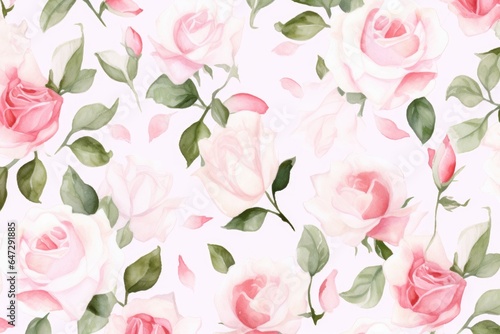 Colorful White And Pink Rose Flower Watercolor Pattern Background. Wallpaper. Valentine s Day Banner. Abstract. Winter. Christmas. Generative AI