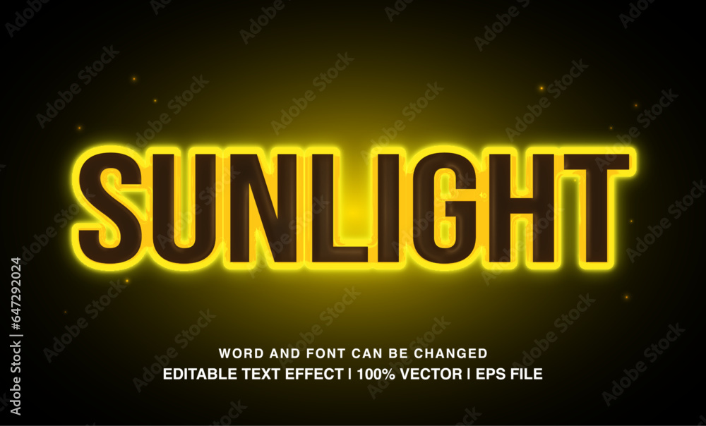 Sunlight editable text effect template, yellow neon light futuristic typeface, premium vector