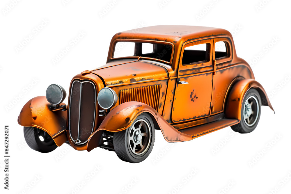3d model of metal a vintage car with transparant background