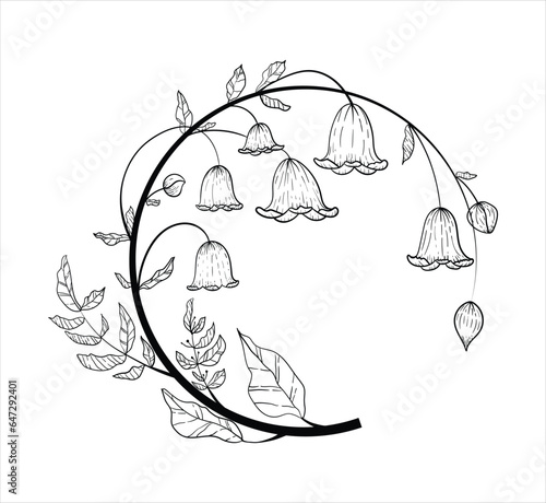 Floral Line Art, Lily of the valley flower Outline Illustration Set. Hand Painted Doodle Flowers. Perfect for wedding invitations, bridal shower and floral greeting cards. Black and white stencil.