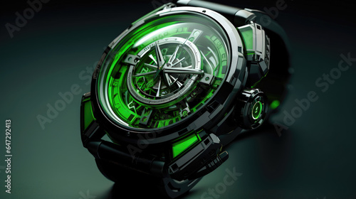 Modern and Futuristic Green light Luxury unique Watch with black script