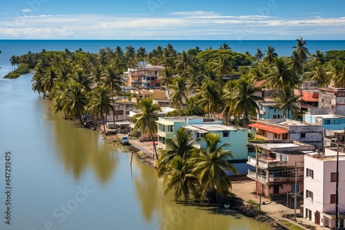 Coastal cityscape with buildings, architecture, and aerial view of a lagoon in Sao Luis, Maranhao, Brazil. Generative AI