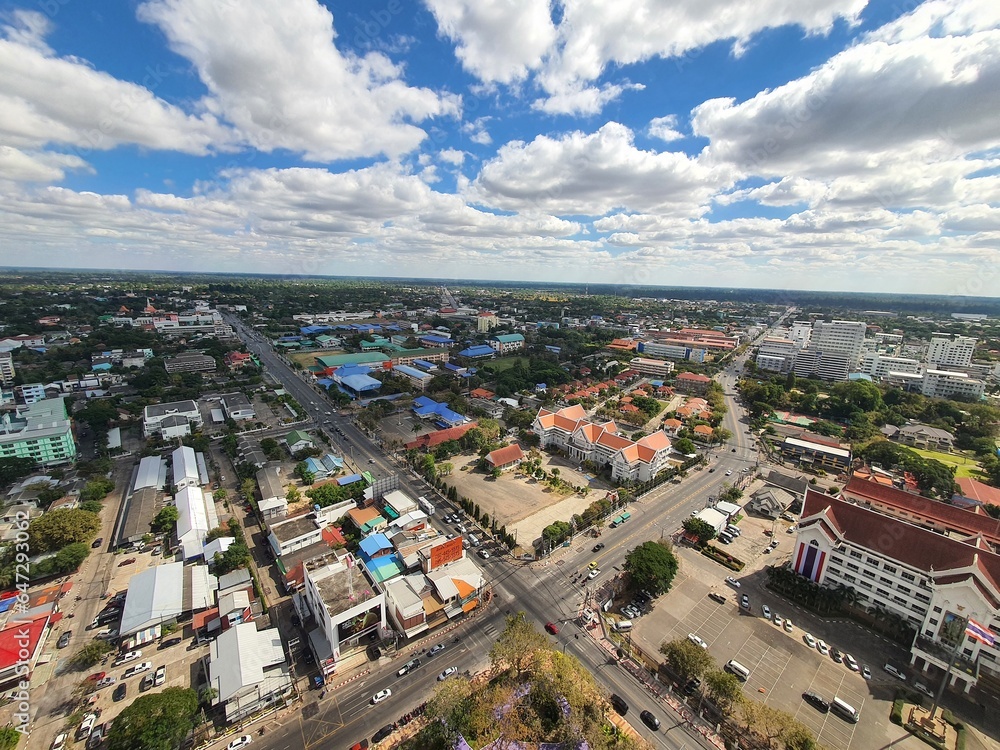 Aerial photography of the sky and village at Roi Et Thailand