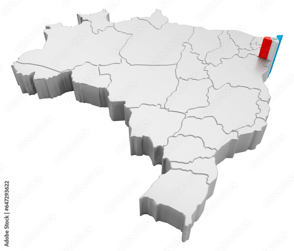 Brazil map with Alagoas state flag isometric on transparent background in 3d rendering