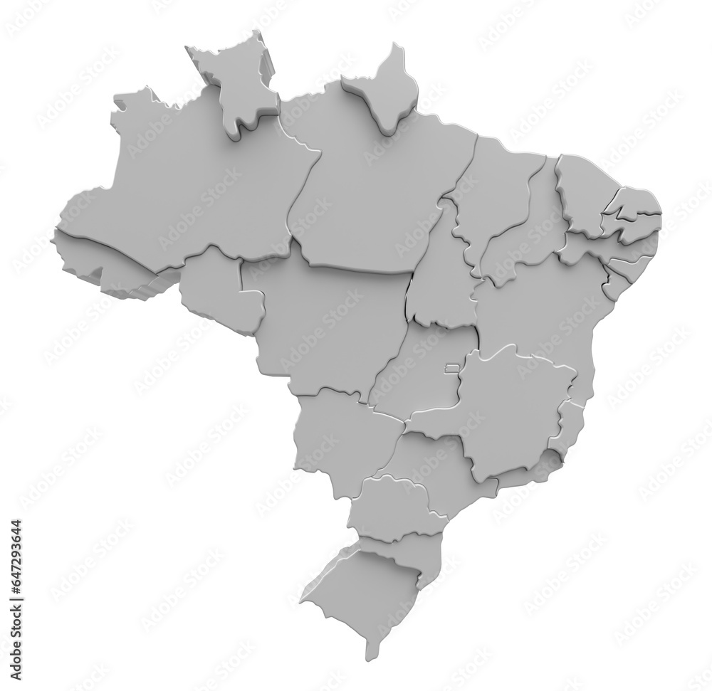 Isometric Brazil map on transparent background in 3d rendering