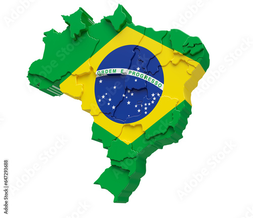 Isometric map with Brazil flag on transparent background in 3d rendering
