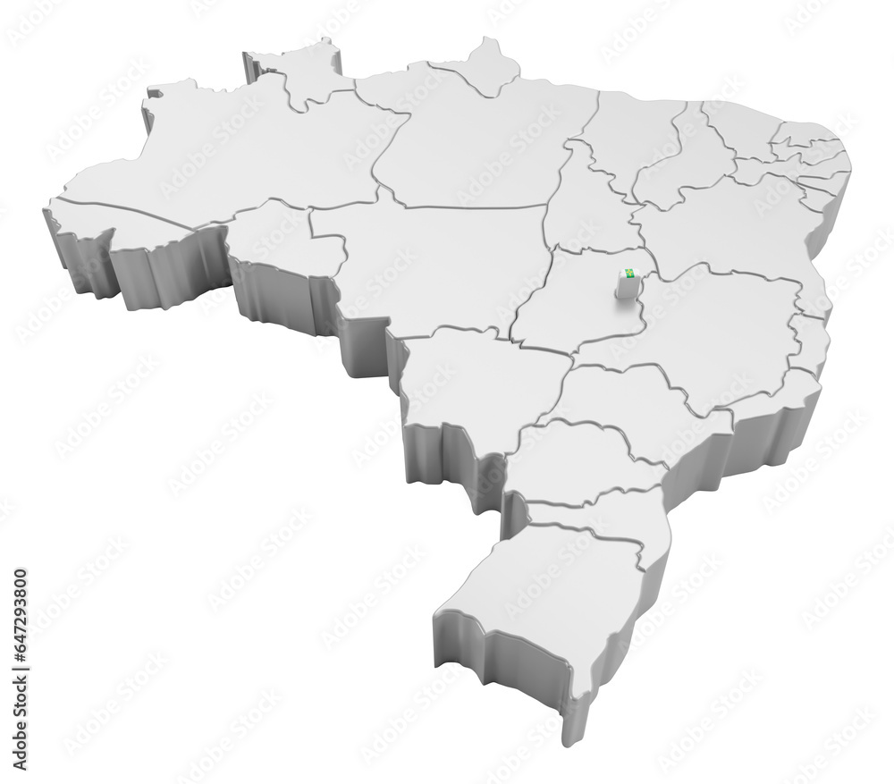 Obraz premium Isometric Brazil map on transparent background in 3d rendering