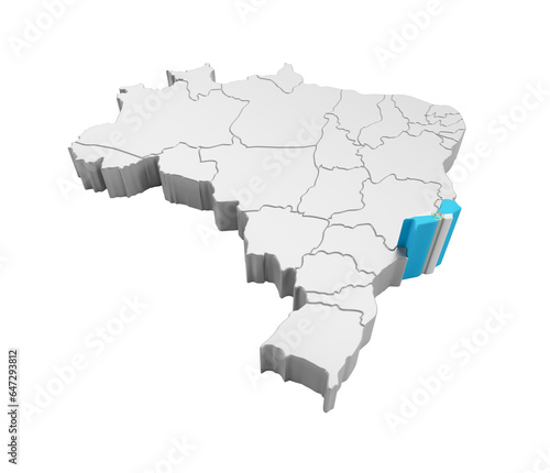 Brazil map with Rio De Janeiro state flag isometric on transparent background in 3d rendering