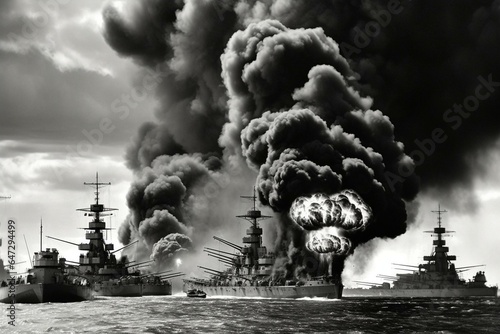 A historic naval battle between the United States and Japan during World War II. Generative AI