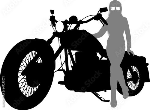 アメリカンバイクに乗る女性バイカー