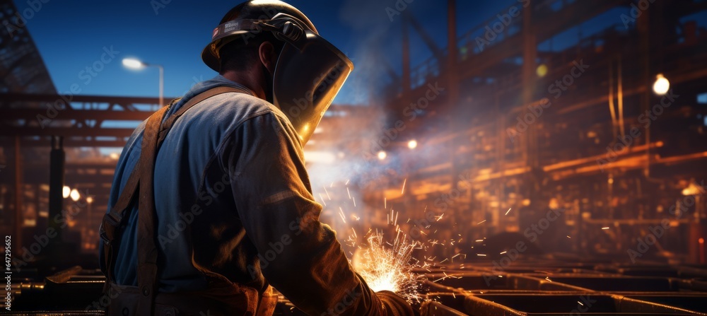 Werder welding metal at factory. Generative AI technology. Werder welding metal at factory. Generative AI technology.