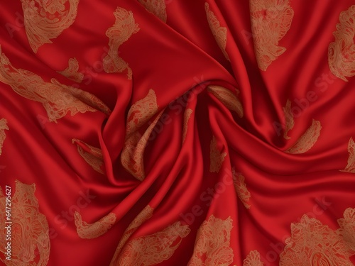 Close-Up of Swirling Red Silk Fabric: Vibrant Elegance