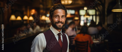 handsome waiter in a busy restaurant