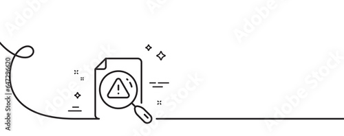 Search document line icon. Continuous one line with curl. Help book sign. Instruction manual symbol. Search document single outline ribbon. Loop curve pattern. Vector