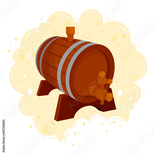 wooden barrel with tap for beer, wine, rum