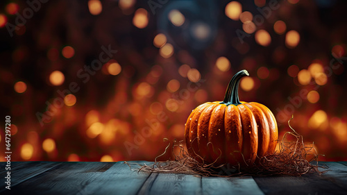 Abstrakter stimmungsvoller Hintergrund mit Kürbis für Halloween, Erntedank, 1. November. Mit KI generierte Grafik photo