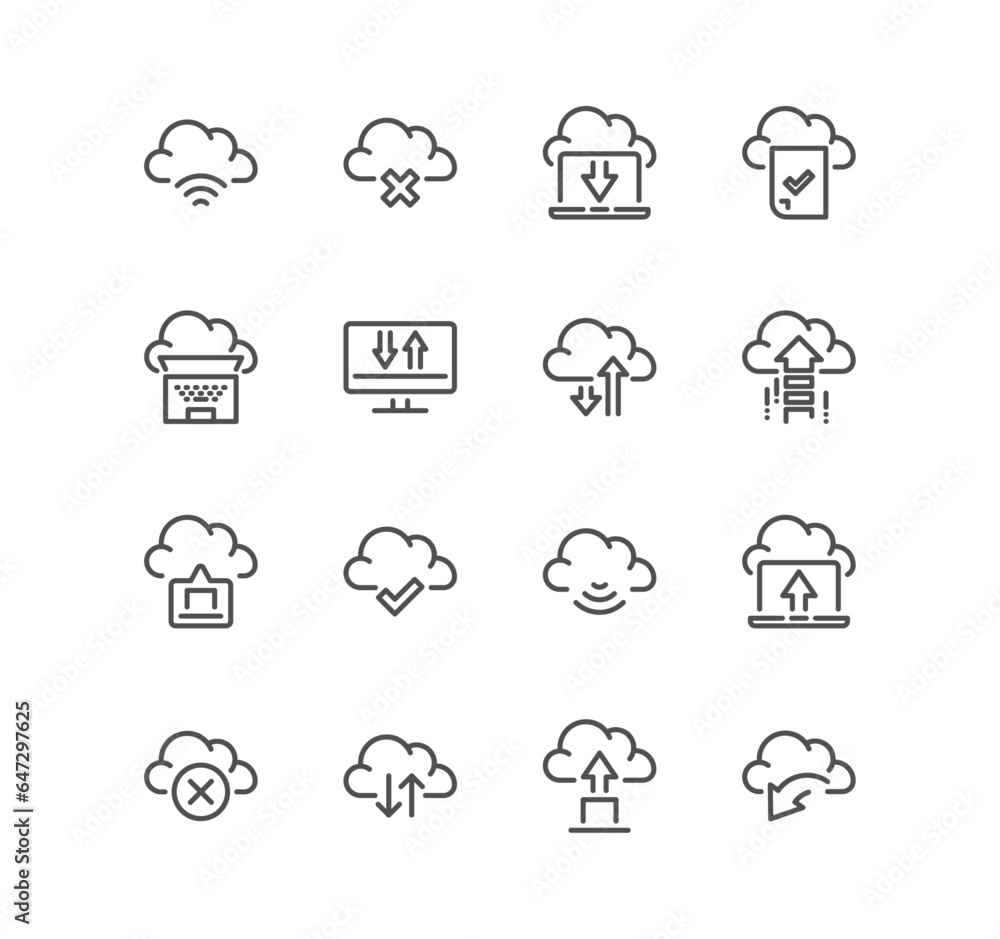 Set of data exchange related icons, sync, backup, cloud, data transfer, network and linear variety vectors.
Set of data exchange related icons, sync, backup, cloud, data transfer, network and linear variety vectors.