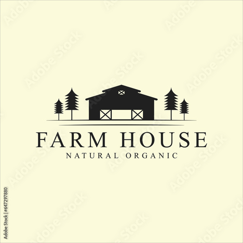 wooden barn or farmhouse line art icon graphic design vector logo illustration template