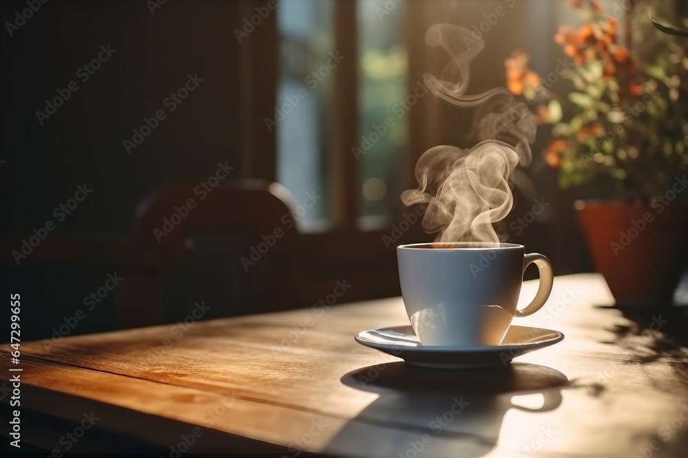 coffee on a wooden table , morning routine. Tiny house. First property. Small apartment interior design. Minimalism. Moving in. Living alone. Charming trailer house with the morning sun. generative ai coffee on a wooden table , morning routine. Tiny house. First property. Small apartment interior design. Minimalism. Moving in. Living alone. Charming trailer house with the morning sun. generative ai
