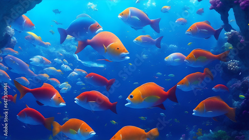 School Of Colourful Fish Under Sea