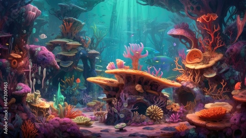 Exploring a Surreal Underwater World. Sea Creatures, Coral Reefs, and Otherworldly Landscapes