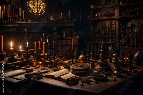 a highly detailed image of a wizard s workshop  filled with intricate magical artifacts and tools - AI Generative