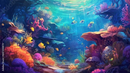 Exploring a Surreal Underwater World. Sea Creatures, Coral Reefs, and Otherworldly Landscapes