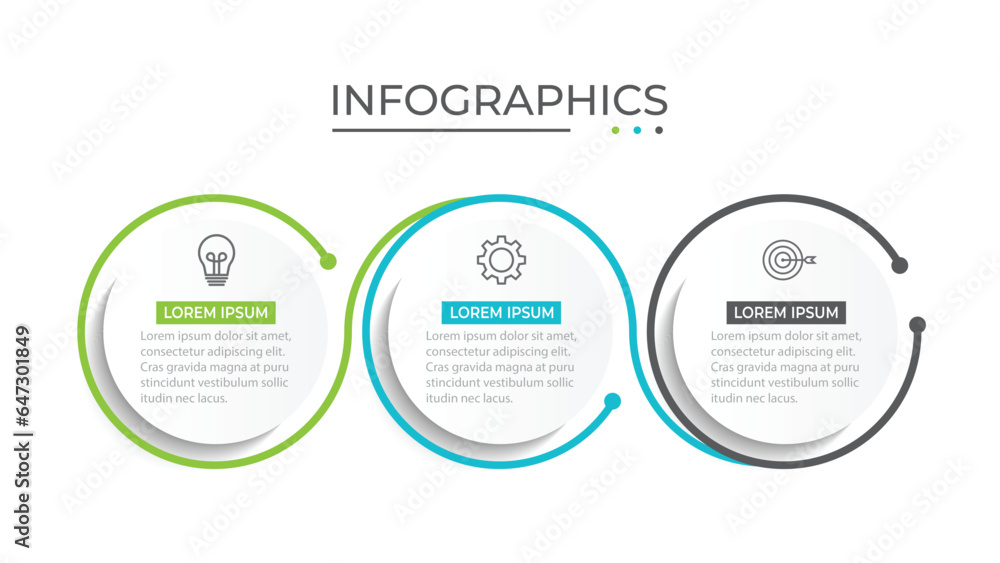 Vector infographics label design with circles and marketing icons. Process Chart. Business concept with 3 options - obrazy, fototapety, plakaty 