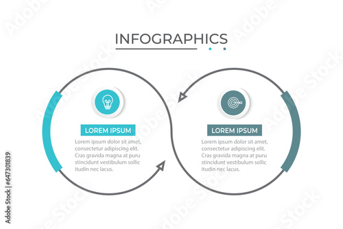Vector infographics label design with circles and marketing icons. Process Chart. Business concept with 2 options