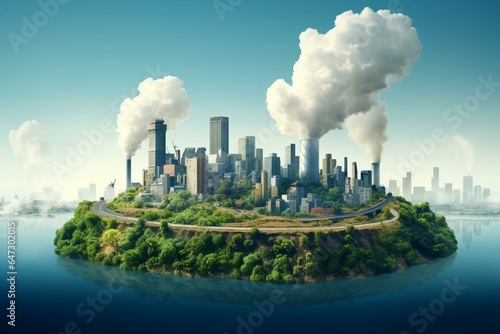 Concept de ville   cologique pour la d  carbonisation de CO2 sous un ciel bleu. Generative AI