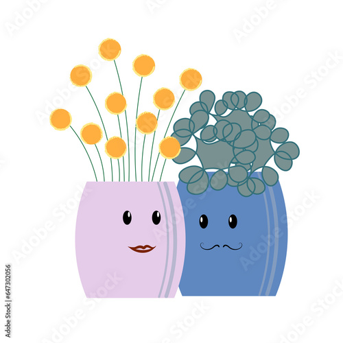 Εκτύπωση καμβά Mr and Mrs flower pot, illustrated dolls, mascot