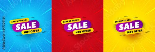 Sale 30 percent off banner. Sunburst offer banner, flyer or poster. Discount sticker shape. Hot offer icon. Sale promo event banner. Starburst pop art coupon. Special deal. Vector