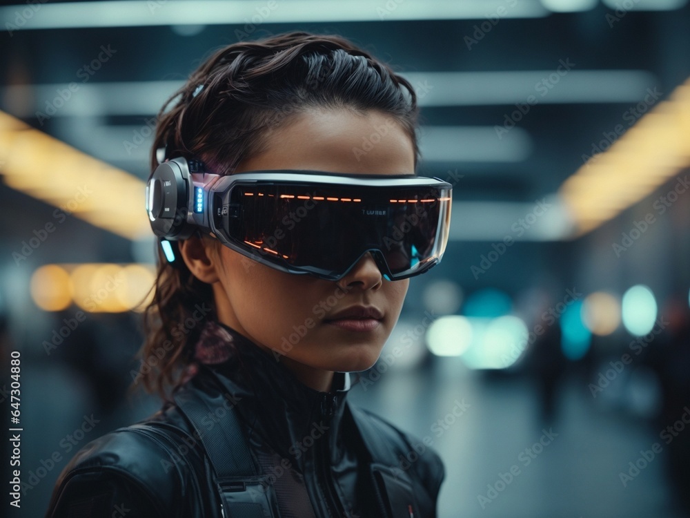 young girl neural network cyberpunk in the future. young girl neural network cyberpunk in the future.