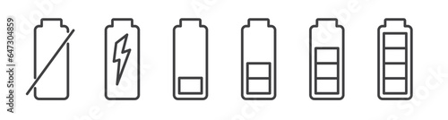 Battery charge indicator editable thin line vector illustration icons set