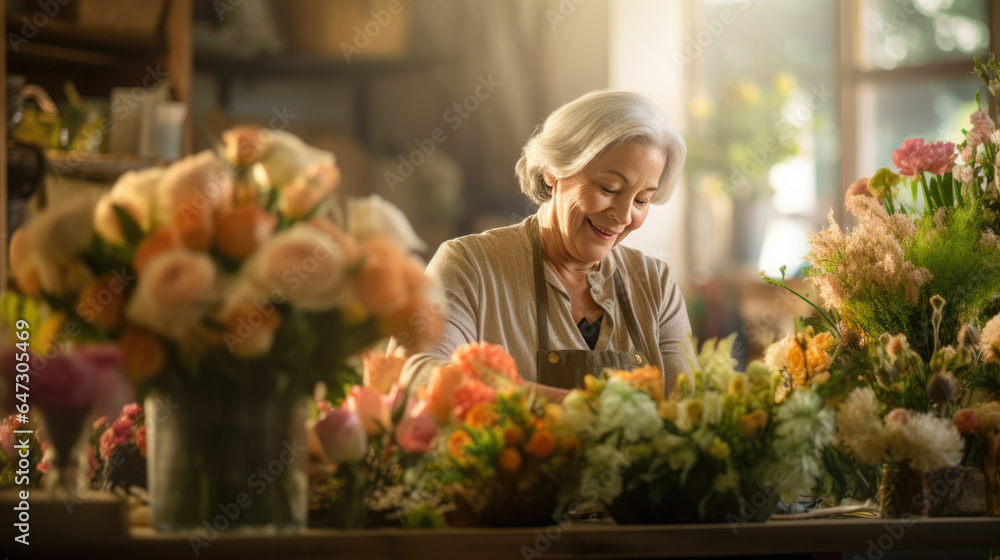 Mature woman working in a flower store