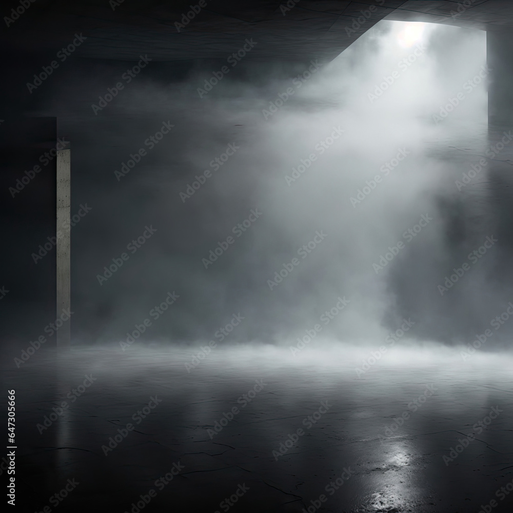 Fog and grey mist in dark underground area - illustration