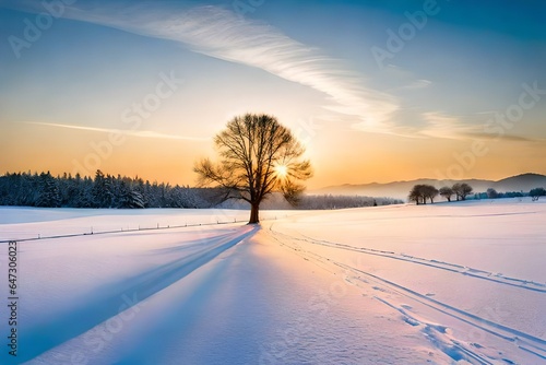 sunset in the snow
