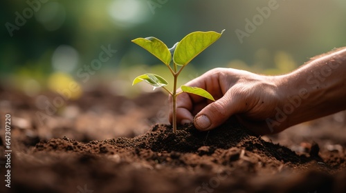 Planting plants, hands close-up, sprout. Generation AI