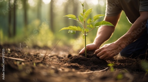 Planting plants, hands close-up, sprout. Generation AI