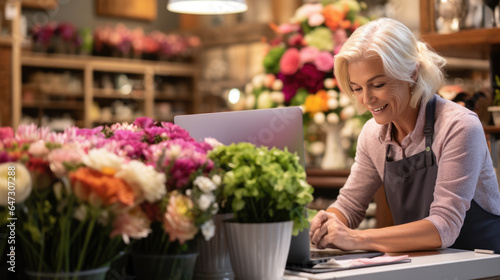 Mature woman working in a flower store © MP Studio