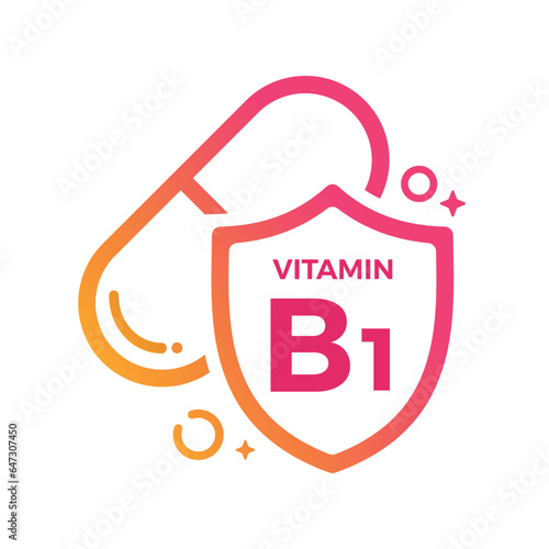 Vitamin B1 Pill Shield icon Logo Protection, Medicine heath Vector illustration
