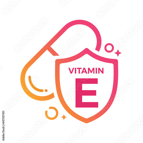 Vitamin E Pill Shield icon Logo Protection, Medicine heath Vector illustration
