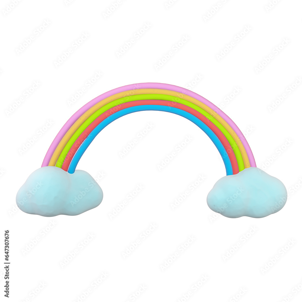 Fototapeta premium 3d illustration. colorfull rainbow on the cloud icon, Modern trendy design in plasticine, polymer clay, clay doh, play doh texture sign symbol.