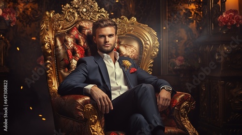 businessman narcissus, sitting in a luxurious chair