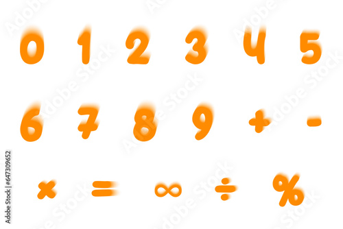 Vibrant font design, orange numbers and mathematical symbols. vector illustration