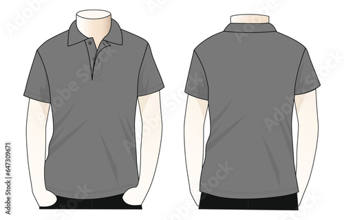 Men's blank gray short sleeve polo shirt template on white background.Front and back view, vector file