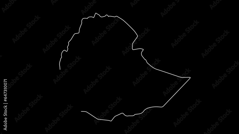Ethiopia map animation line. Black line animation letters drawing on a white background. Ethiopia map animation line. Black line animation letters drawing on a white background.