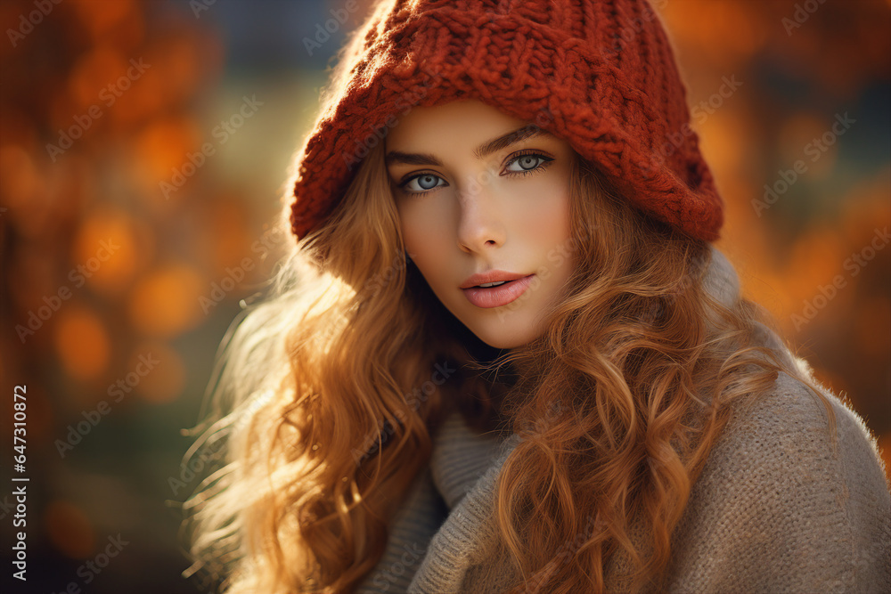 Generative Ai illustration of stunning woman surrounded by dry foliage autumn decorations background Generative Ai illustration of stunning woman surrounded by dry foliage autumn decorations background