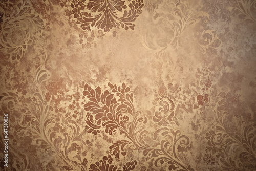 Old wall with worn vintage wallpaper. Grunge abstract background.