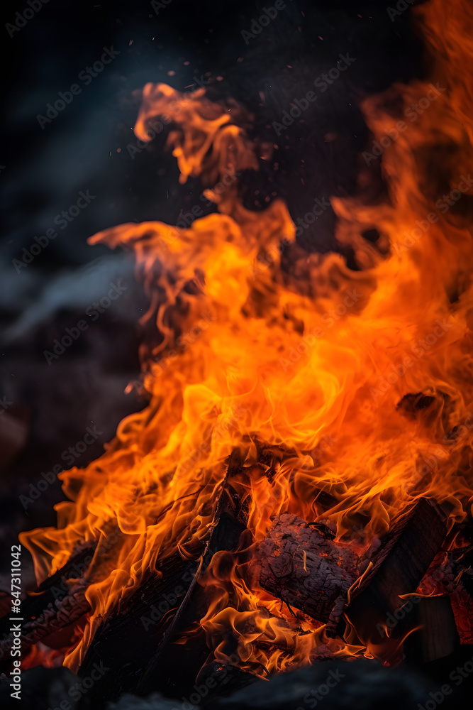 Fire with sparks and firewood on a black background Fire with sparks and firewood on a black background
